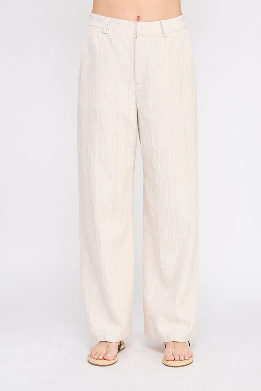 Textured Cotton Blend Wide Leg Trousers