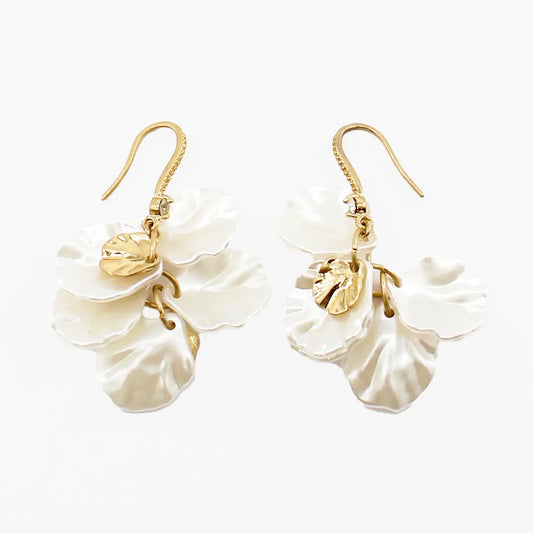 Pearlized Open leaf and Gold Earrings