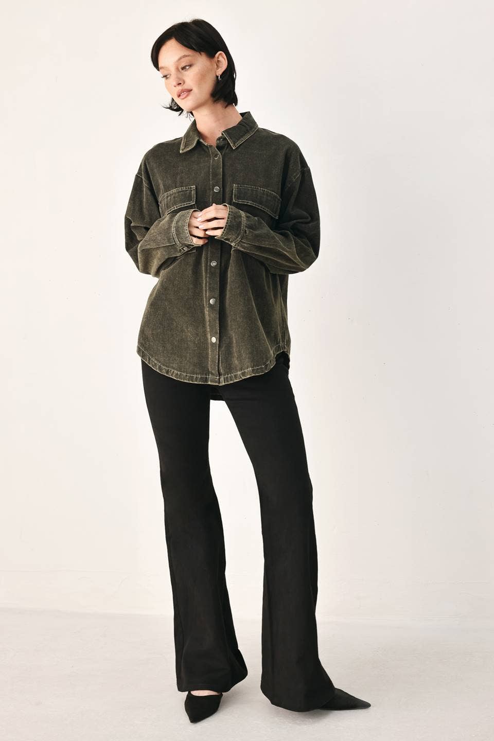 Overdyed top featuring shirt collar