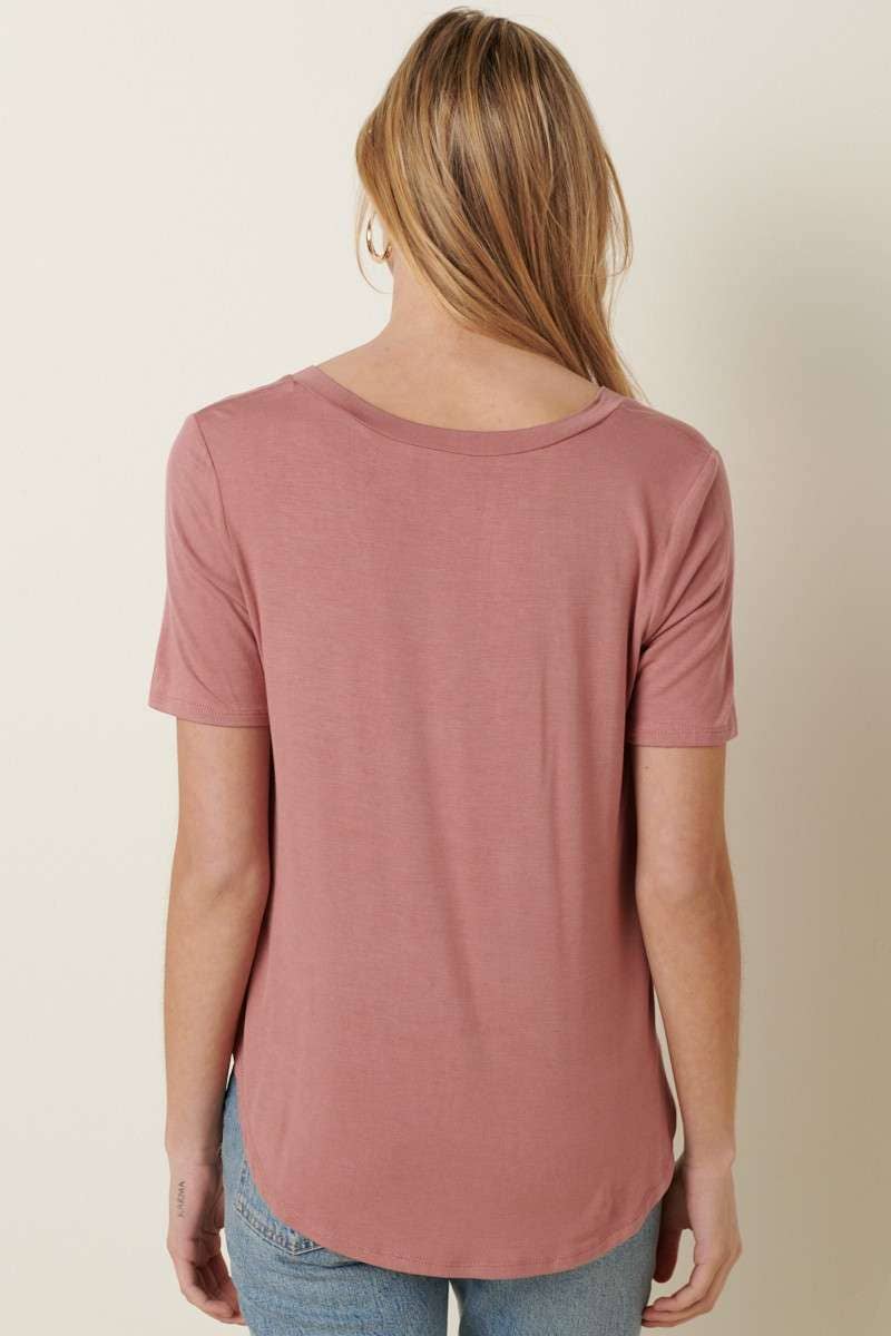 BAMBOO V-NECK 1POCKET FRONT KNIT TOP