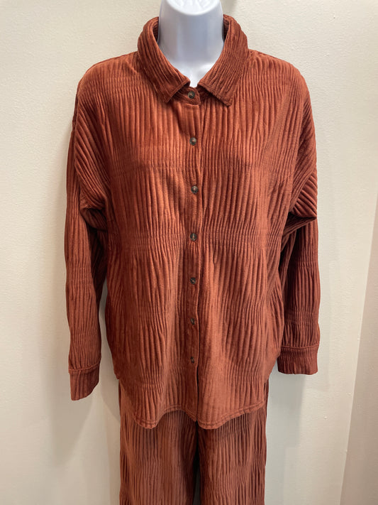 Crinkled Soft Velvet Comfy Oversized Shirt Top Very J
