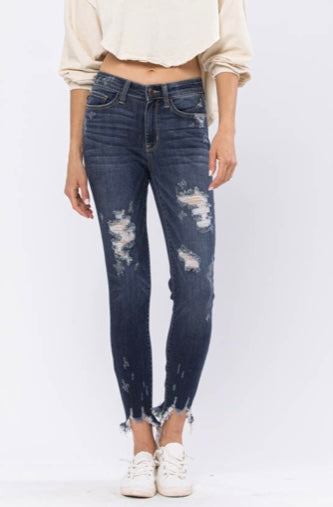 Mid-Rise Shark Bite Hem Skinny Jeans Judy Blue