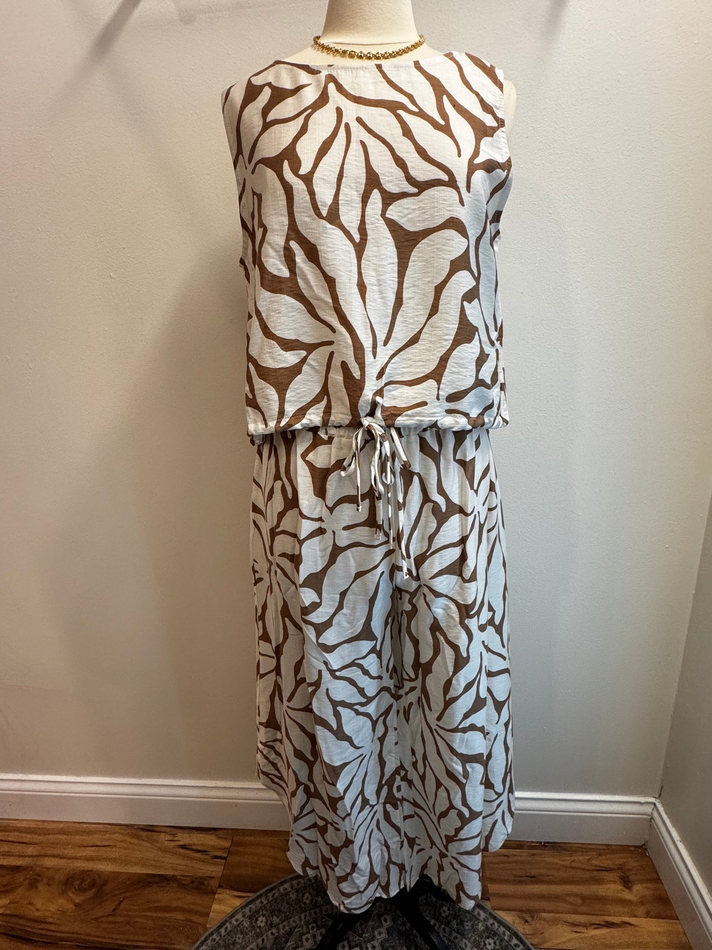 Print Linen Curved Hem Pants