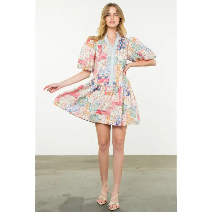 Puff Sleeve Print Dress