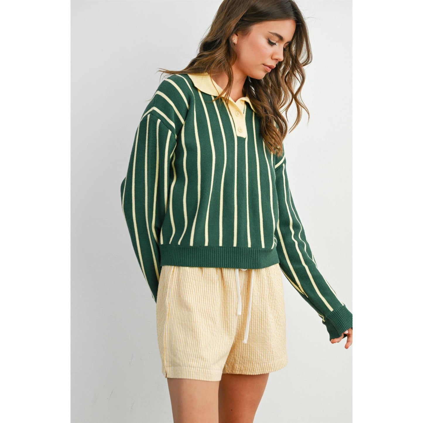 Collared Striped Polo Sweater