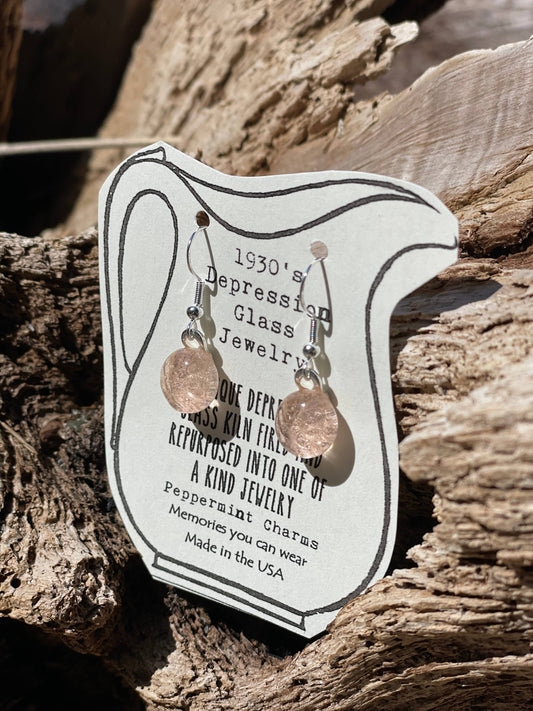 1930's Pink Depression glass sterling silver dangle earrings