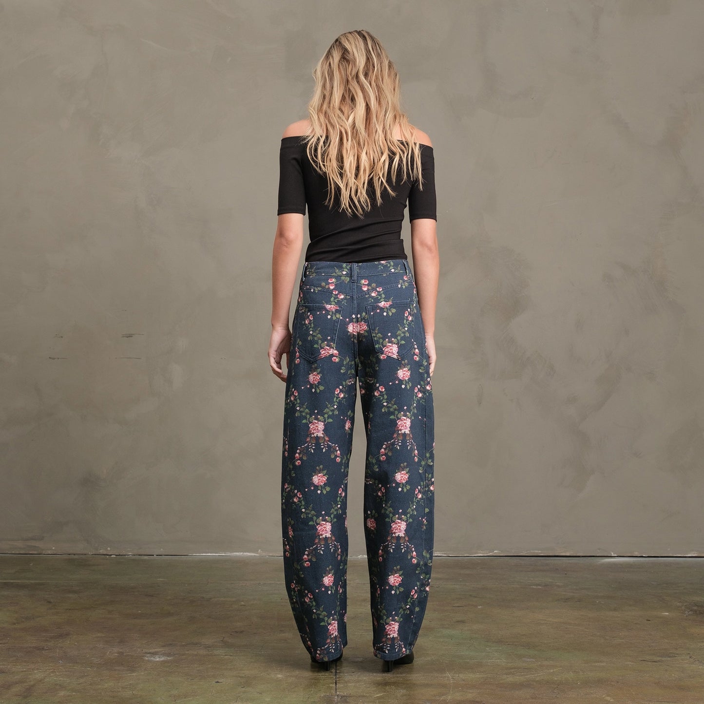 Floral Printed Denim Pants