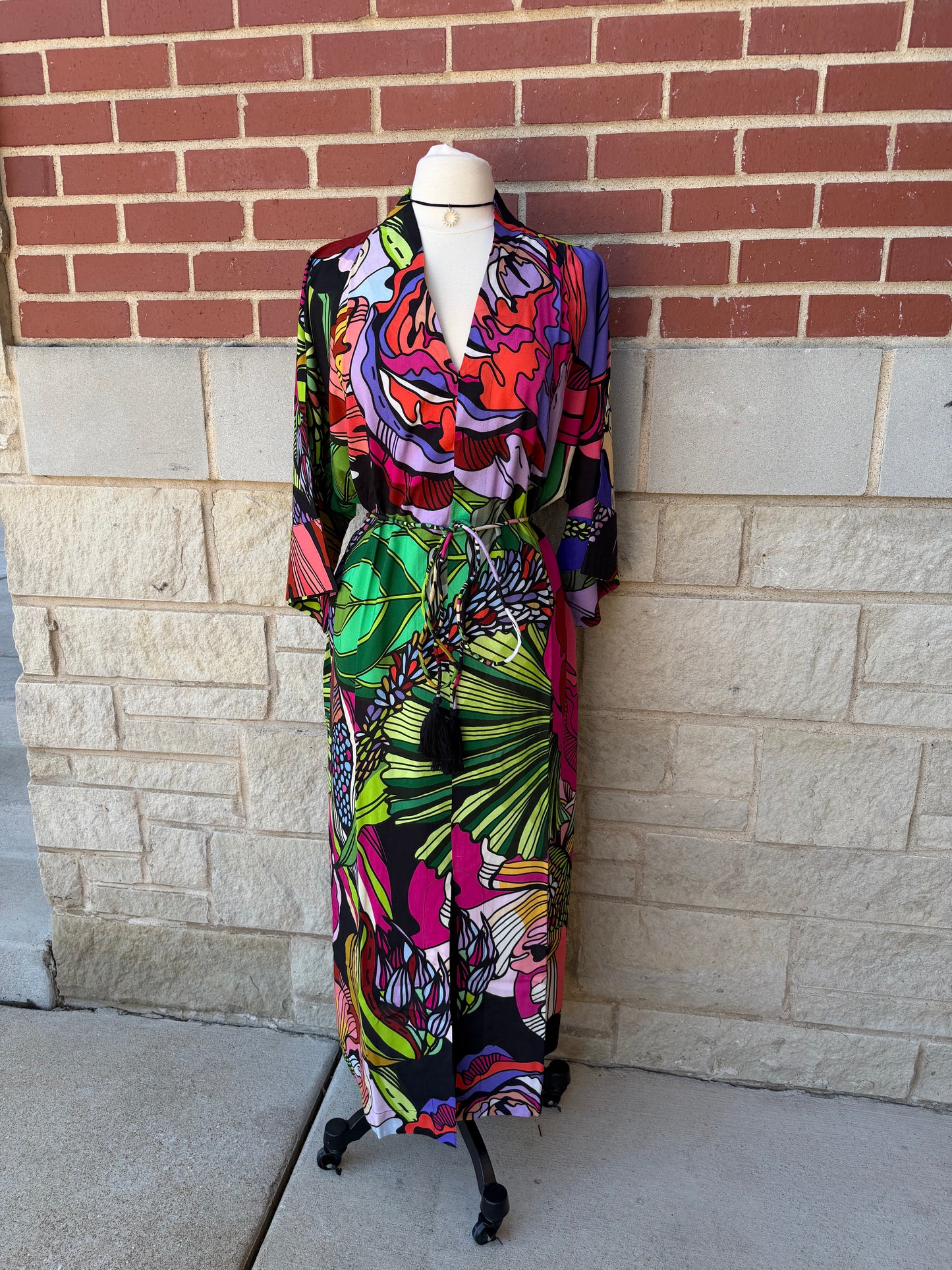 Gothic Floral Wrap-Tie Dress