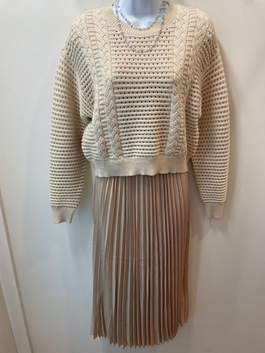 Long Sleeve Pullover Sweater and Pleated Dress Set Current Air