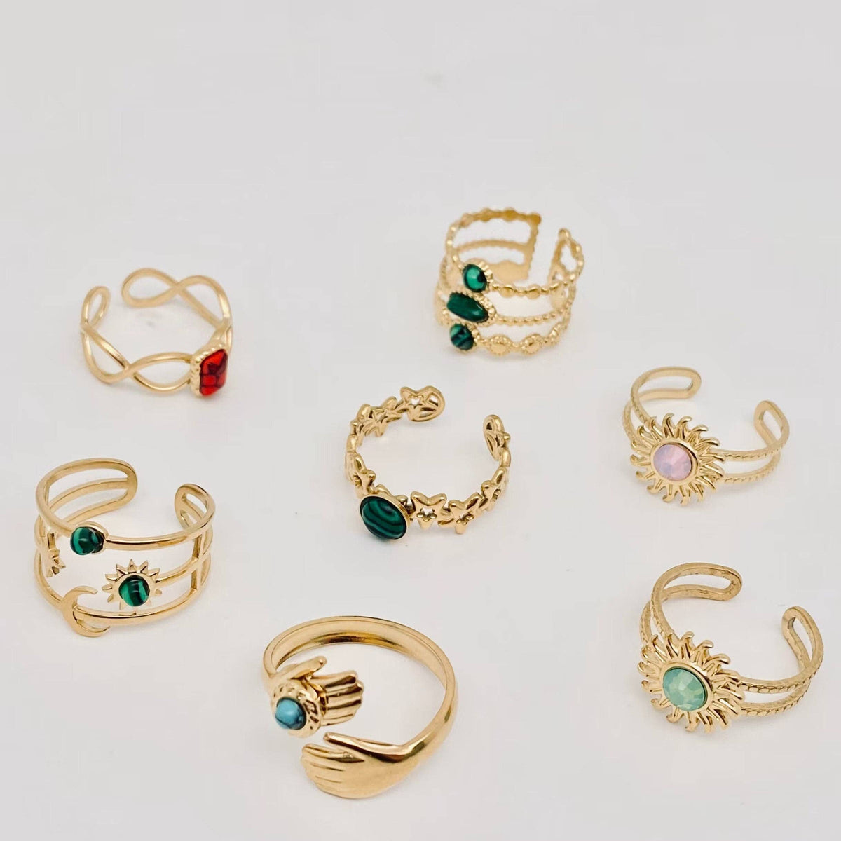 Stainless Steel Inlaid  Stone Gold-plated Rings - FGS/CS