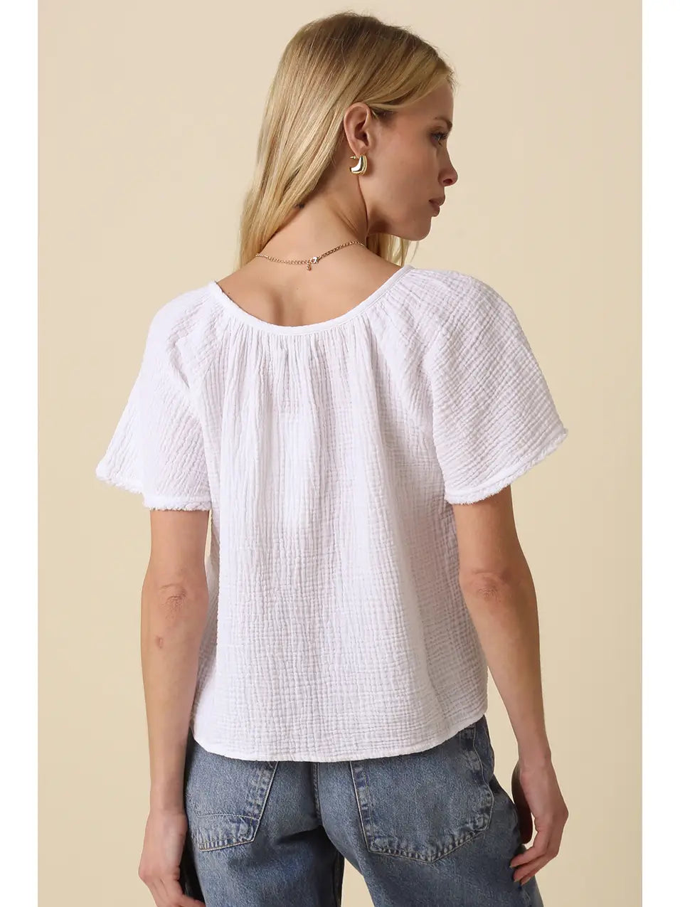 Melina Gathered Short-Sleeve Blouse