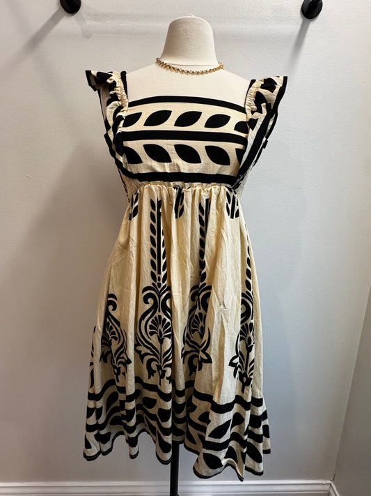 Ruffle Sleeve Pleated Baby Doll Dress