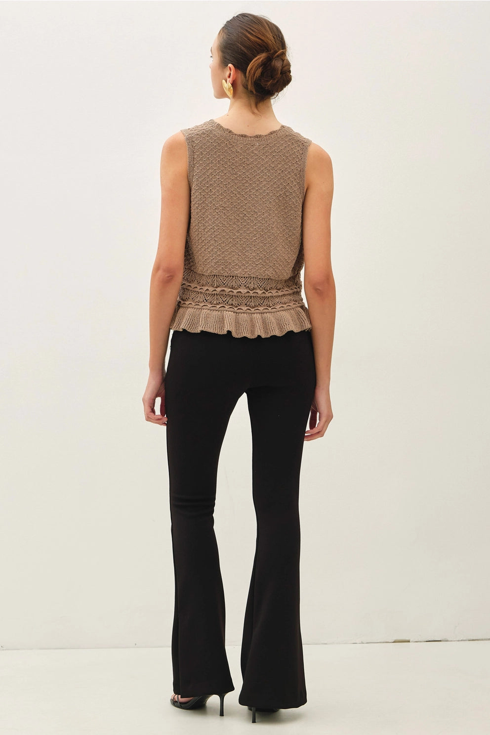 Ruffled Crochet Textured Knit Top