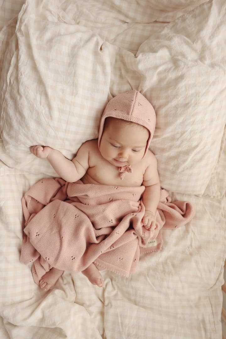 100% Organic Cotton Luxury Organic Blanket + Bonnet Hat Set Bleu La La