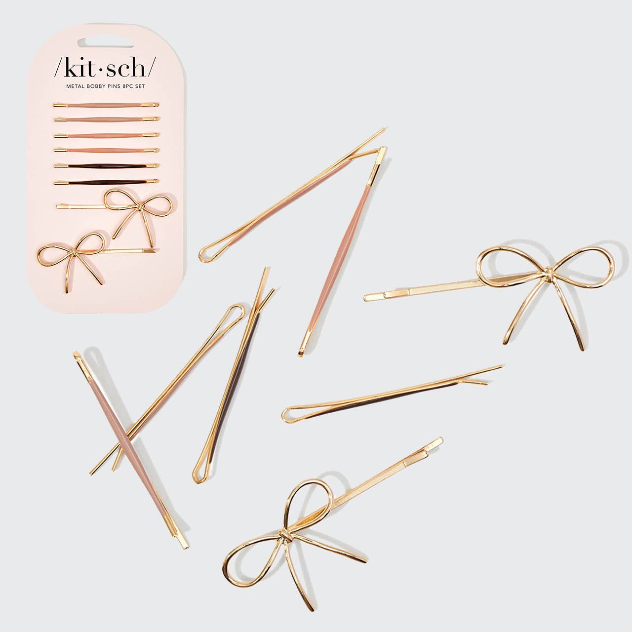 Metal Enamel Cloud & Bow Bobby Pins 8pc Set - Rosewood KITSCH