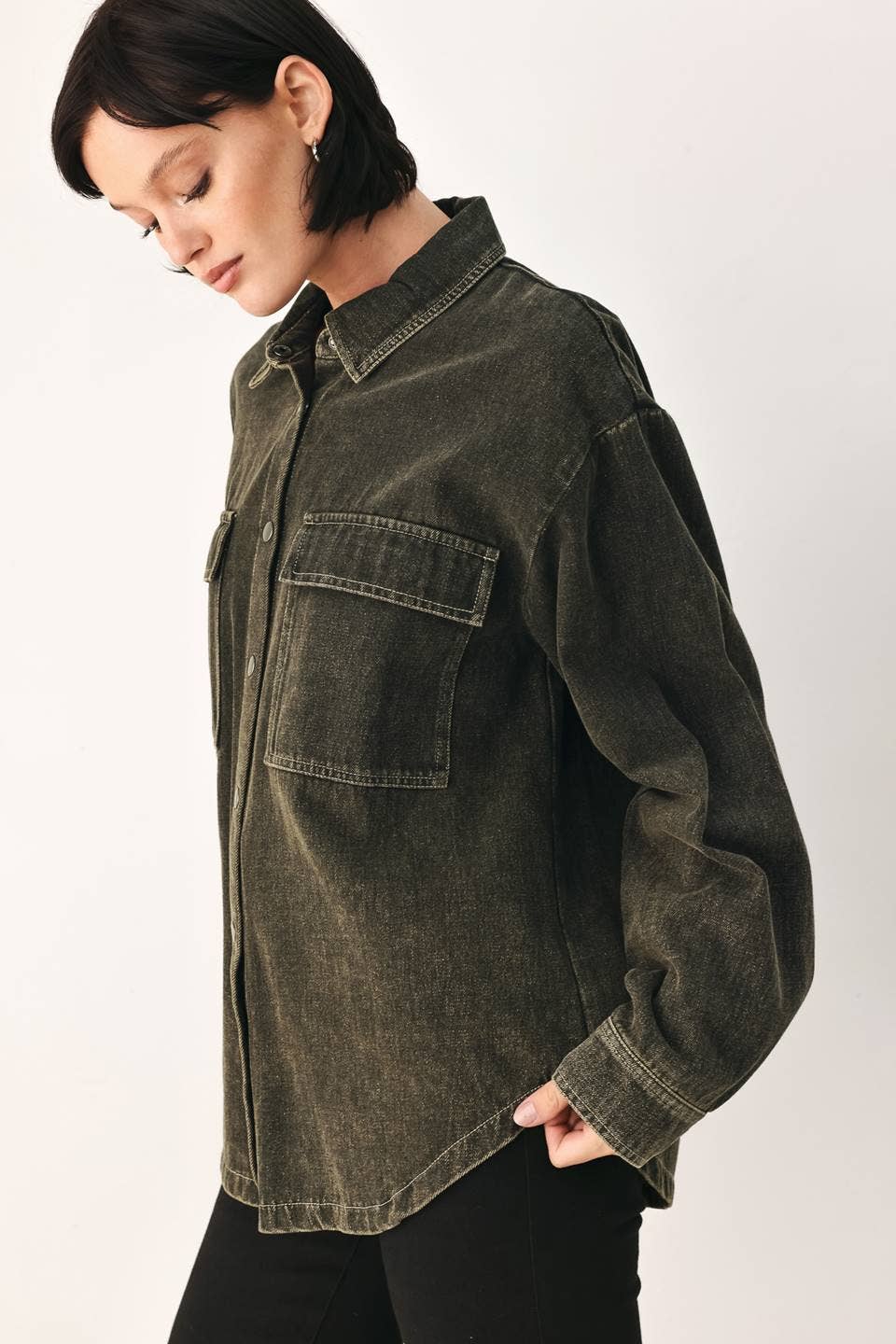 Overdyed top featuring shirt collar