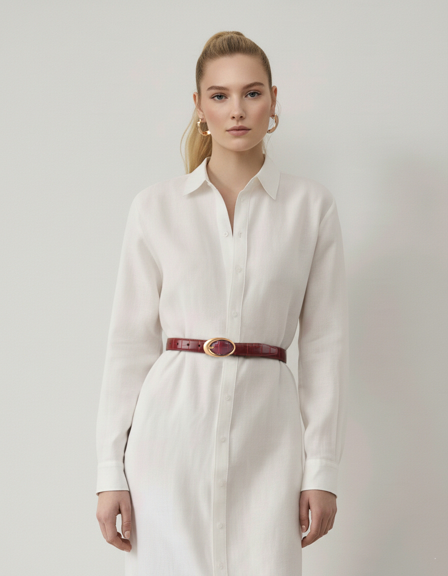 Croco Clean Stitched Belt with Oval Buckle