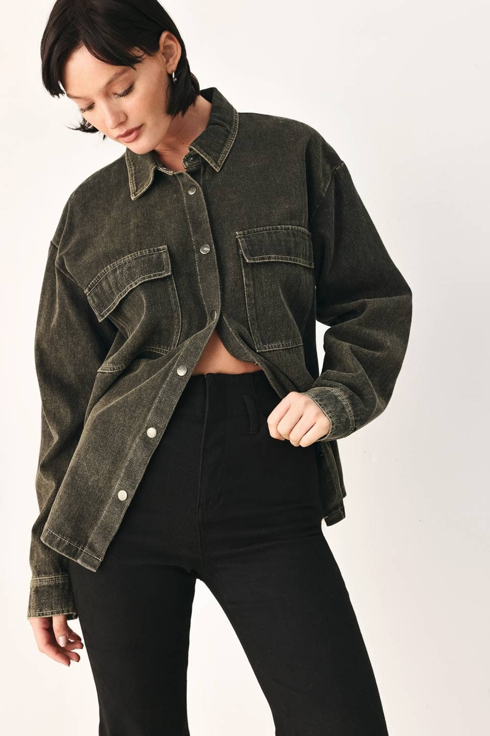 Overdyed top featuring shirt collar