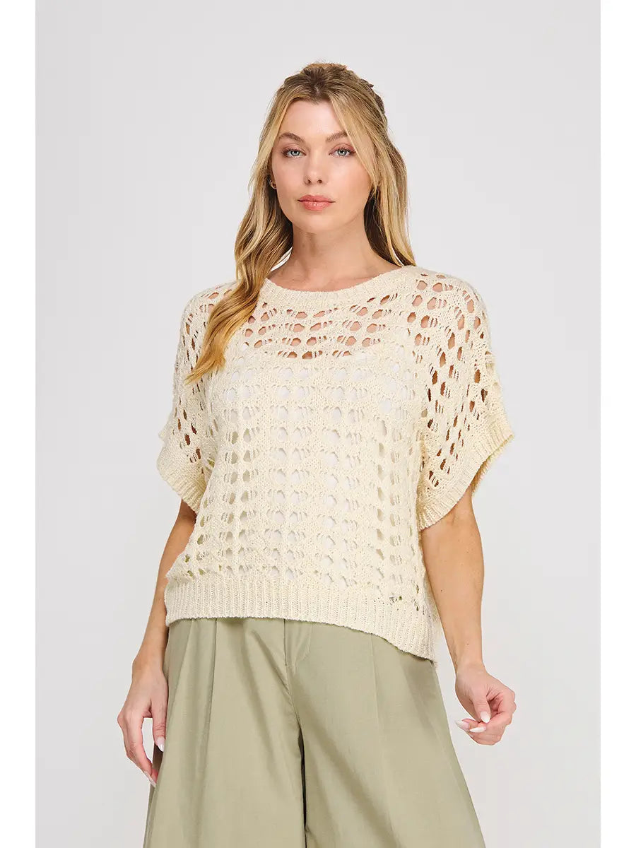 Short Sleeve Open Weave Lurex Sweater
