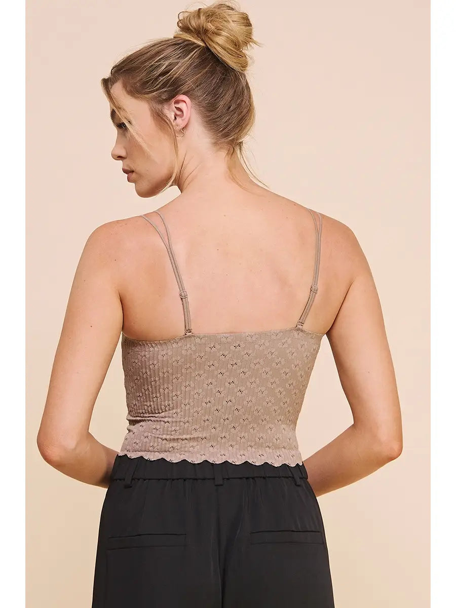 Laser Cut Scallop Edge Lace Bralette Cami With Adjustable Straps