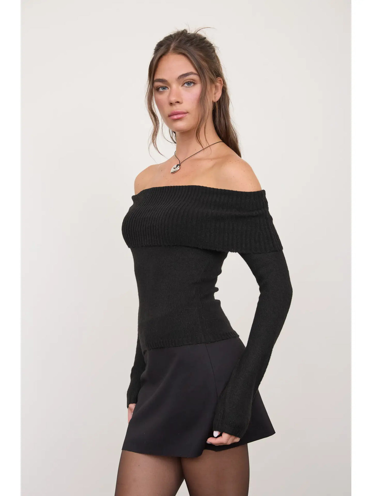 Off the Shoulder Fold Over Sweater