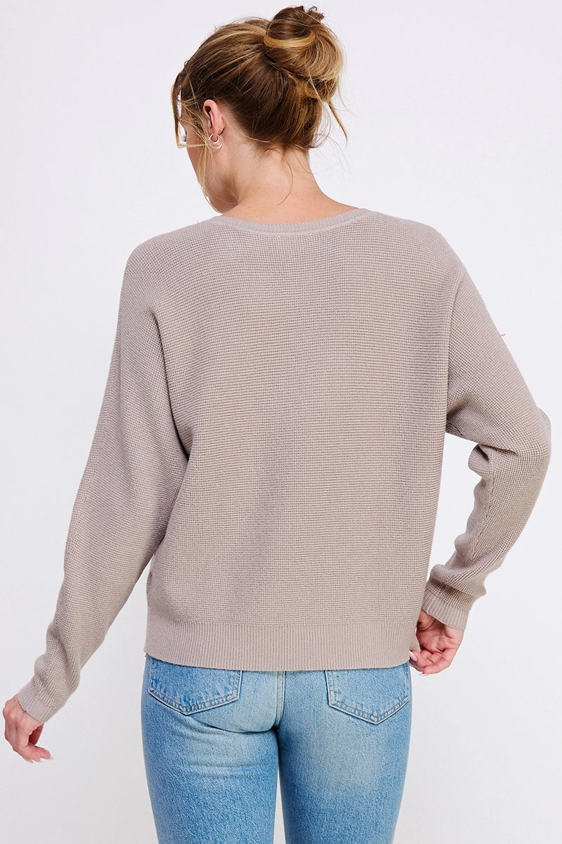 Soft Fine Gauge Mini Waffle Texture Dolman Top