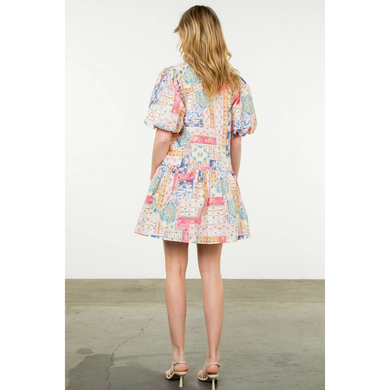 Puff Sleeve Print Dress