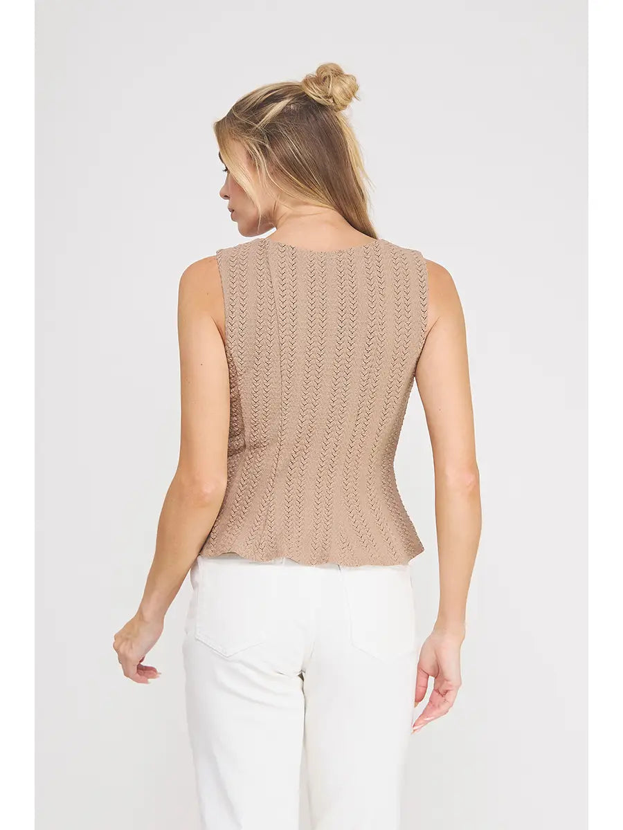Pointelle Knit Square Neck Tank