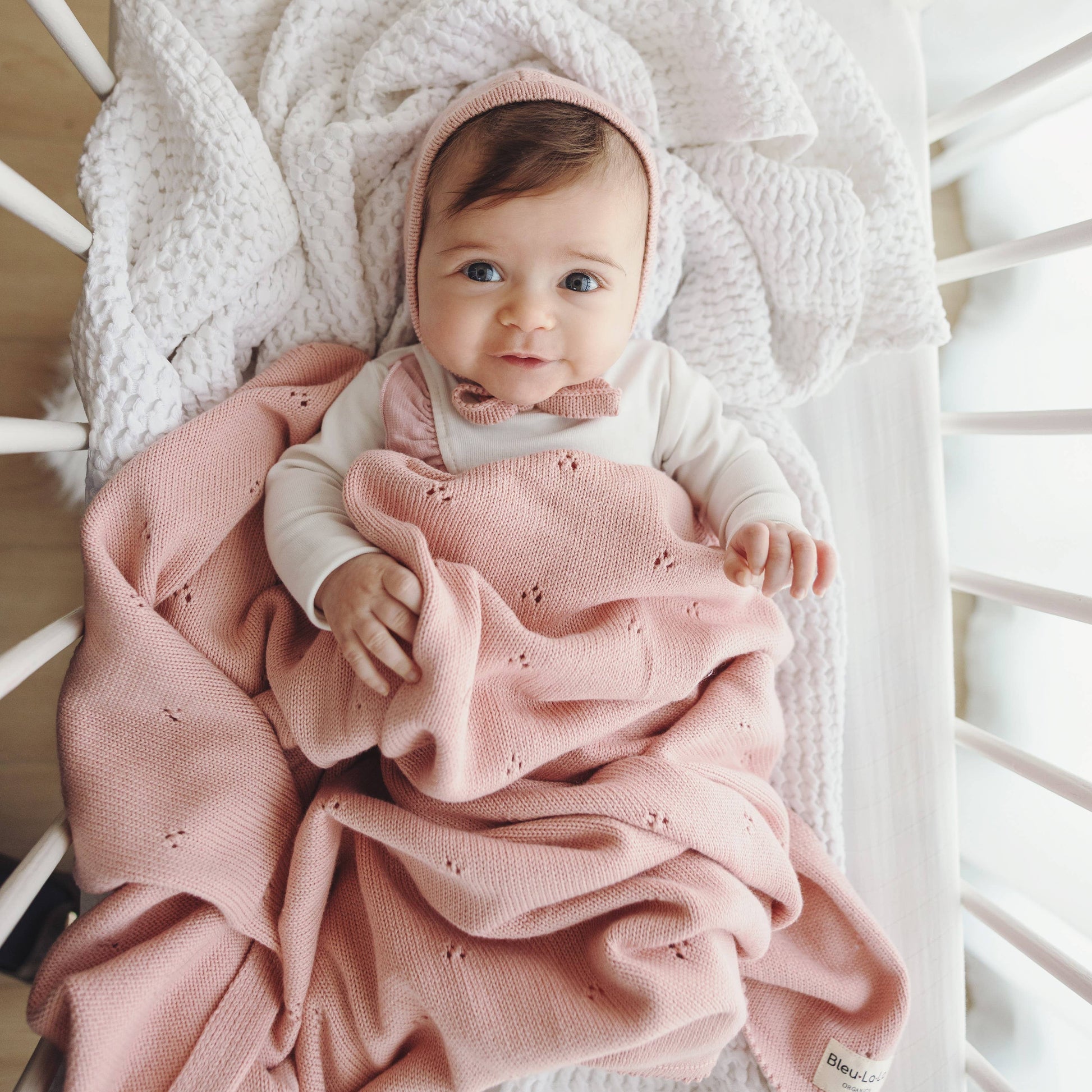 100% Organic Cotton Luxury Organic Blanket + Bonnet Hat Set Bleu La La
