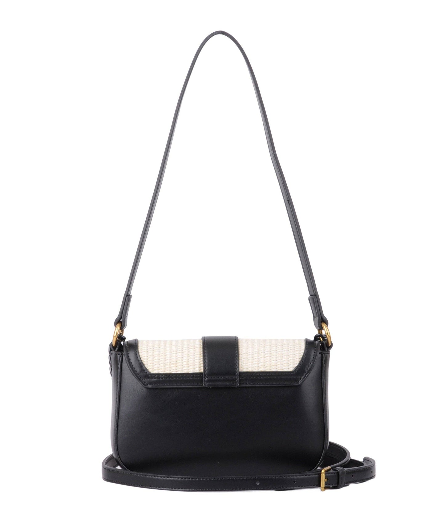 Raffia Crossbody Bag with PU Trims and Chain