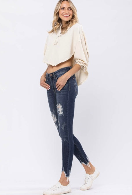 Mid-Rise Shark Bite Hem Skinny Jeans Judy Blue
