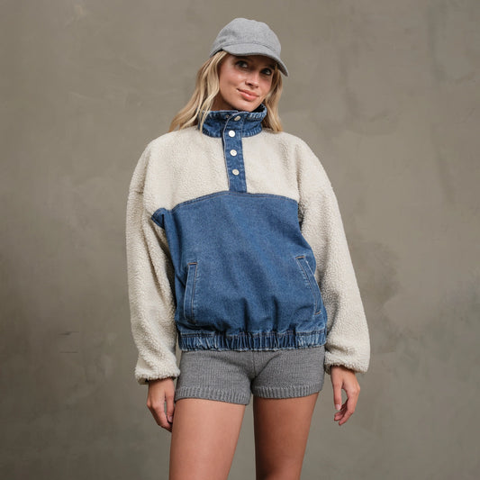 Teddy Denim Snap-Up Jacket