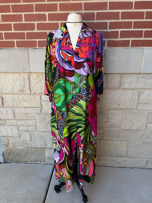 Gothic Floral Wrap-Tie Dress