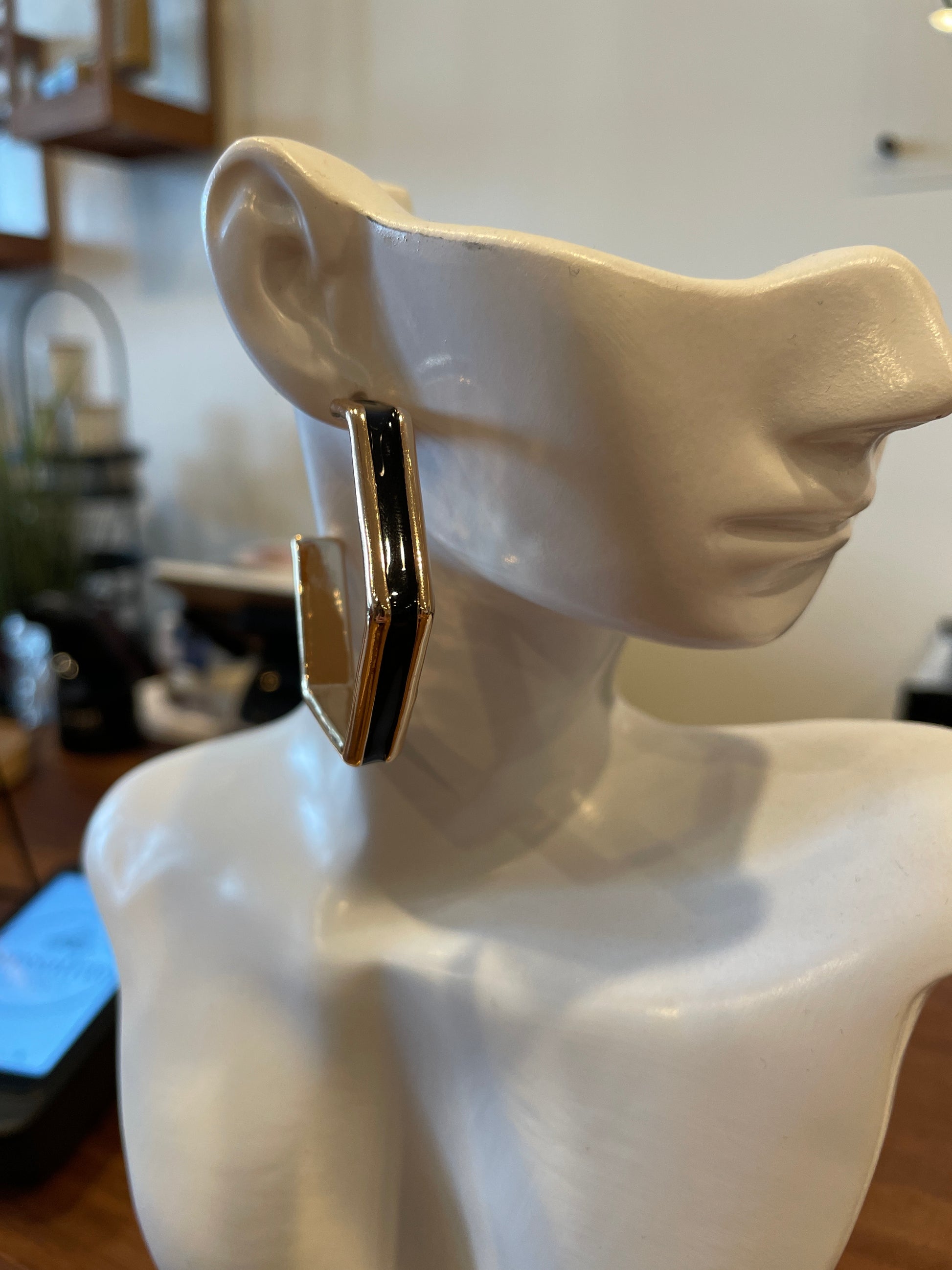 Epoxy Color Line Hexagon Hoop Earrings Golden Stella