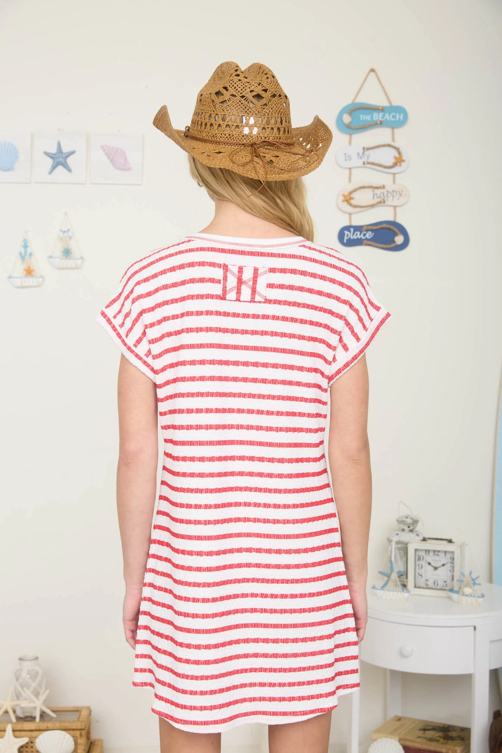 Textured Stripe Knit T-Shirt Dress