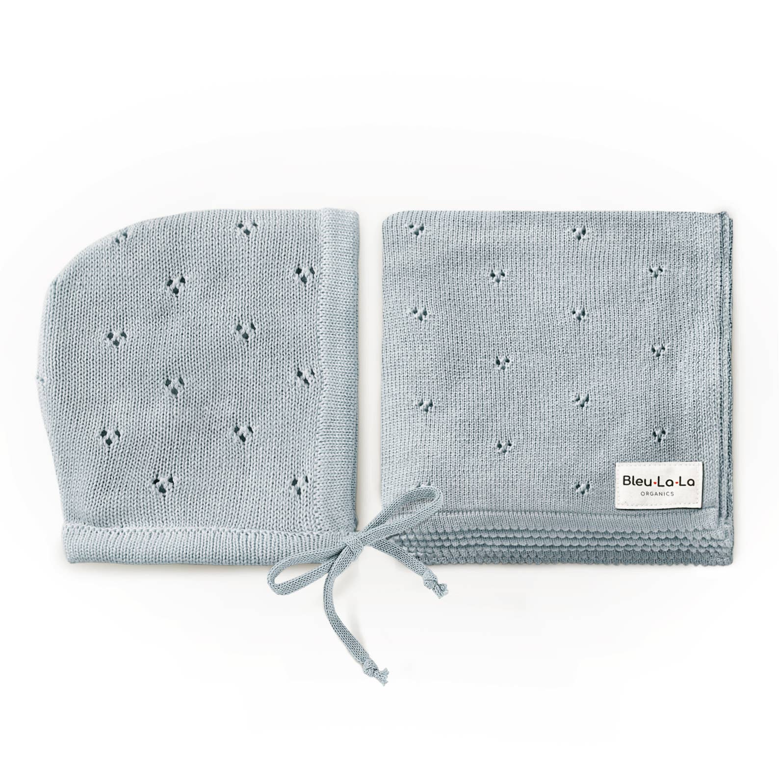 100% Organic Cotton Luxury Organic Blanket + Bonnet Hat Set Bleu La La