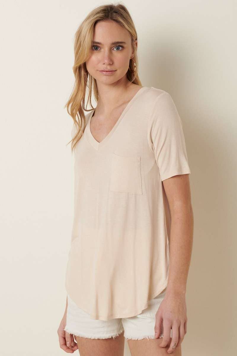 BAMBOO V-NECK 1POCKET FRONT KNIT TOP