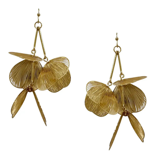 Thin Metal Leaf Textured Drop Earrings