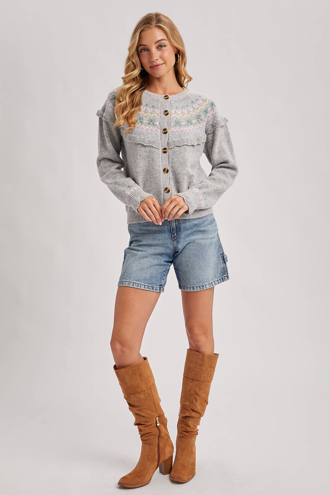 BUTTON FRONT FAIR ISLE KNIT SWEATER TOP