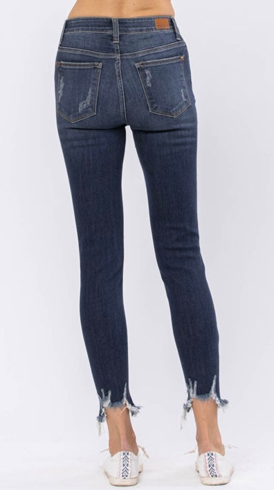 Mid-Rise Shark Bite Hem Skinny Jeans Judy Blue