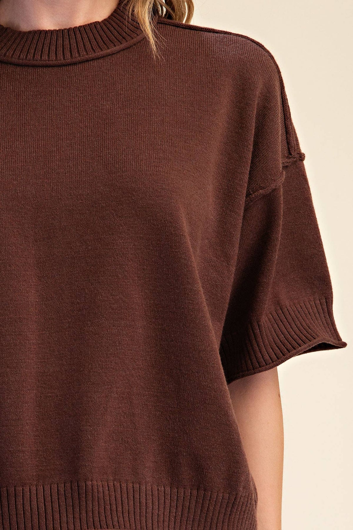 Relaxed Sweater Crew-Neck Elbow-Length Sleeves