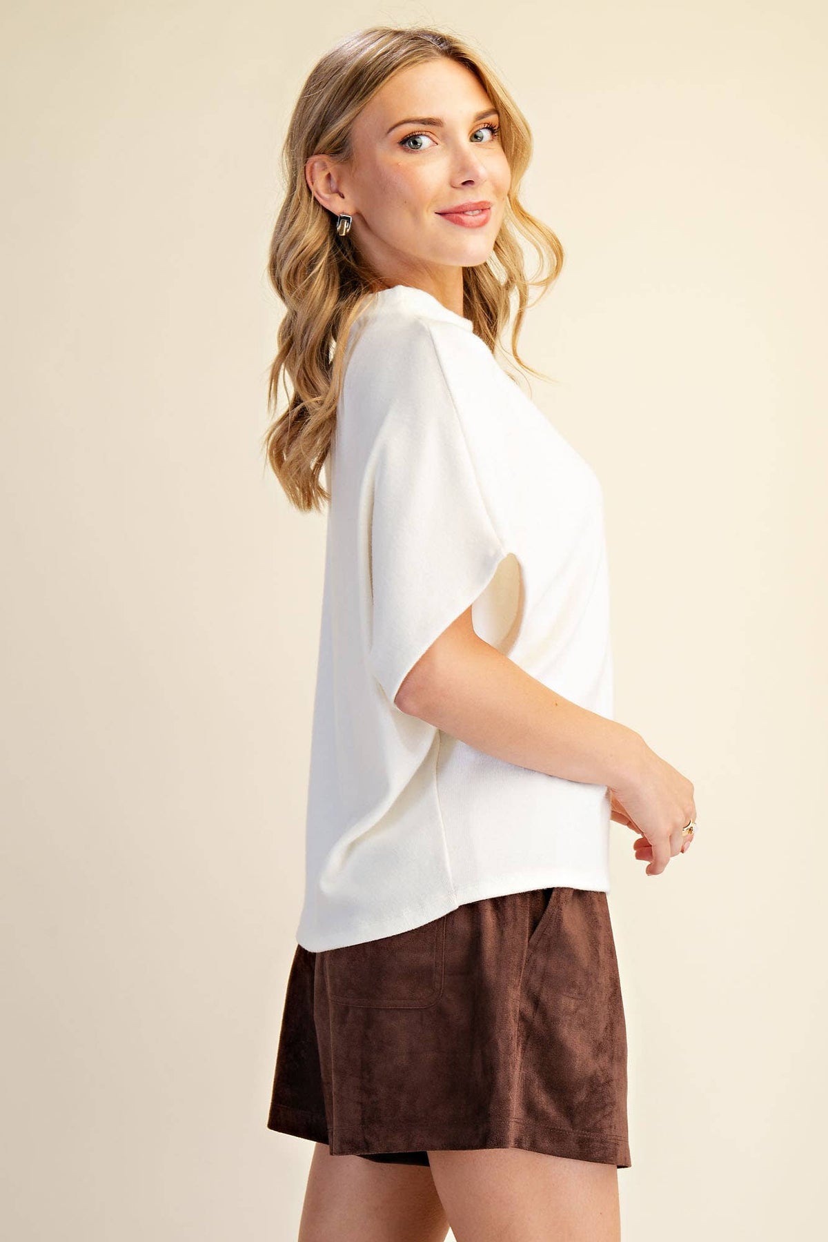 Mock Neck Short Sleeve Pullover Knit Top