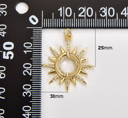 Gold Filled Micro Pave CZ Sun Burst Pendant Charm Beads Creation