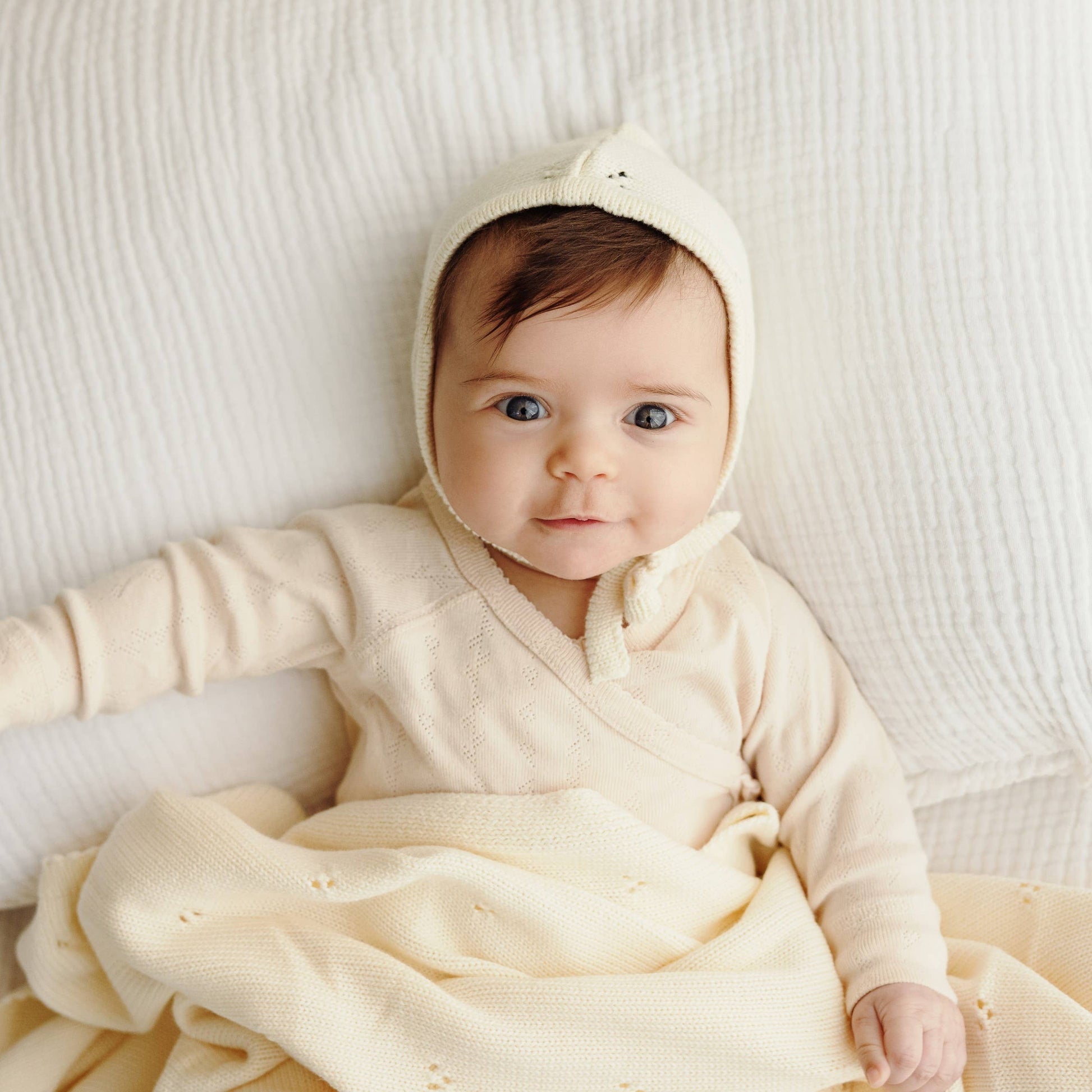 100% Organic Cotton Luxury Organic Blanket + Bonnet Hat Set Bleu La La