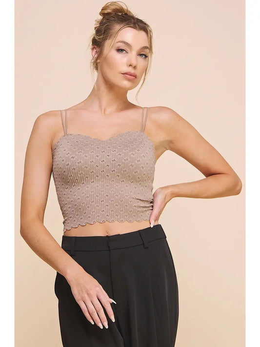 Laser Cut Scallop Edge Lace Bralette Cami With Adjustable Straps