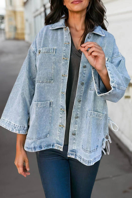 Side Tie up Boyfriend Denim Jacket | S-XL