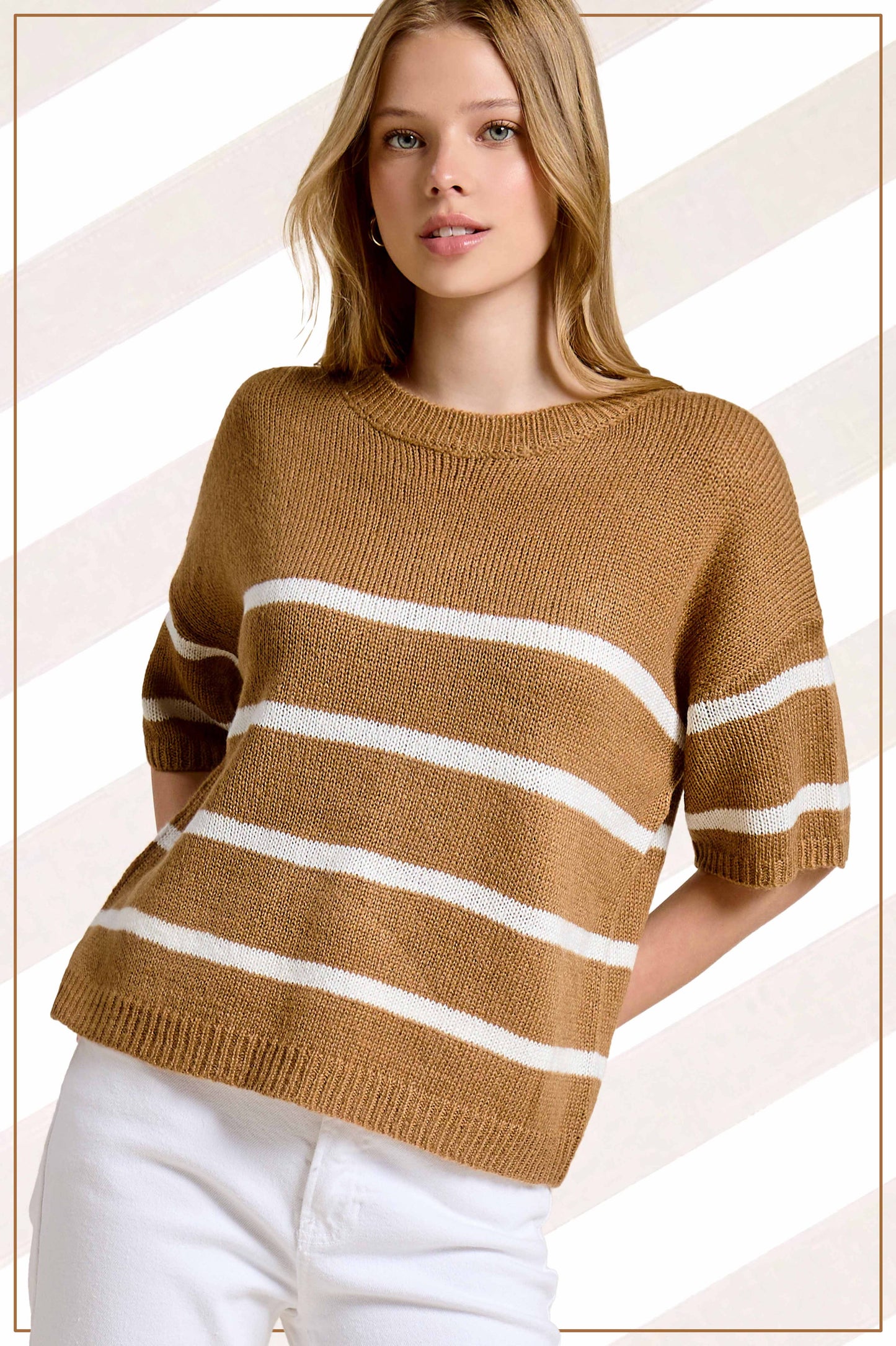 Striped Relaxed Knit Short Sleeve Boxy Sweater Top