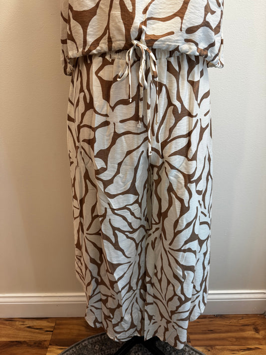 Print Linen Curved Hem Pants