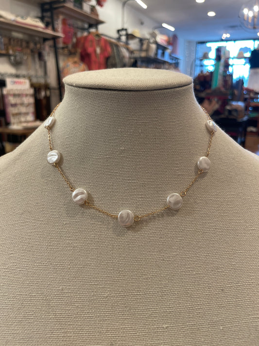 Coin Pearl Station Necklace