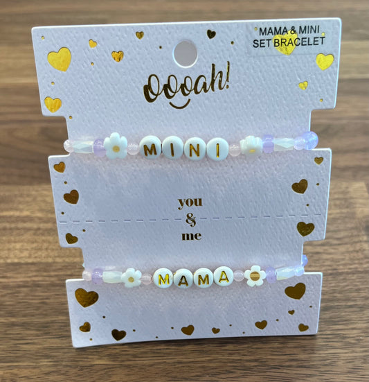 Mama & Mini Flower Bead Bracelet Set Golden Stella